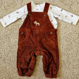 Carter's Moose in a Sweater 3m Brown Corduroy Overalls and Shirt